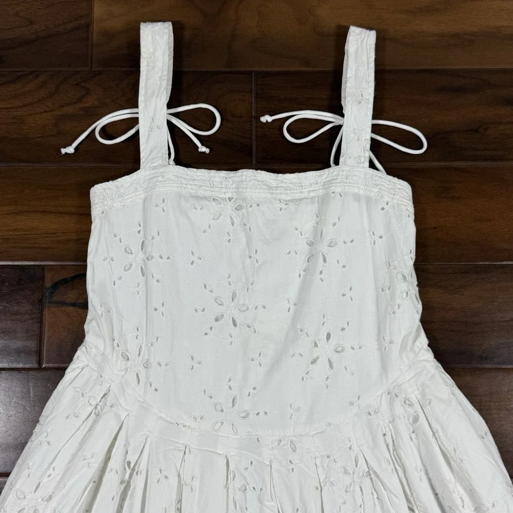 Free People Women's Size Medium White Sleeveless Primavera‎ Eyelet Midi Dress